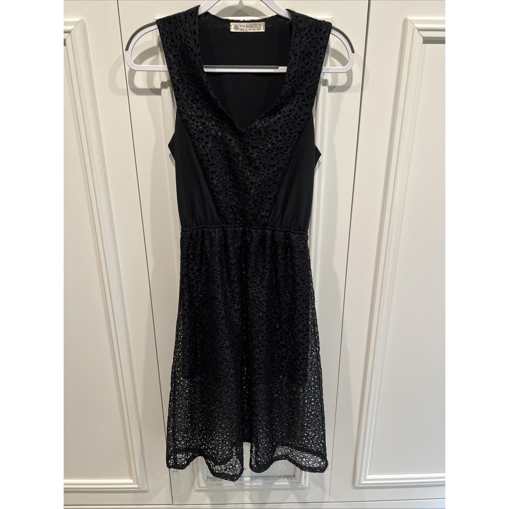 Marigold Black Lace Overlay MIDI Dress Sleeveless Whimsigoth Canada LBD Romantic